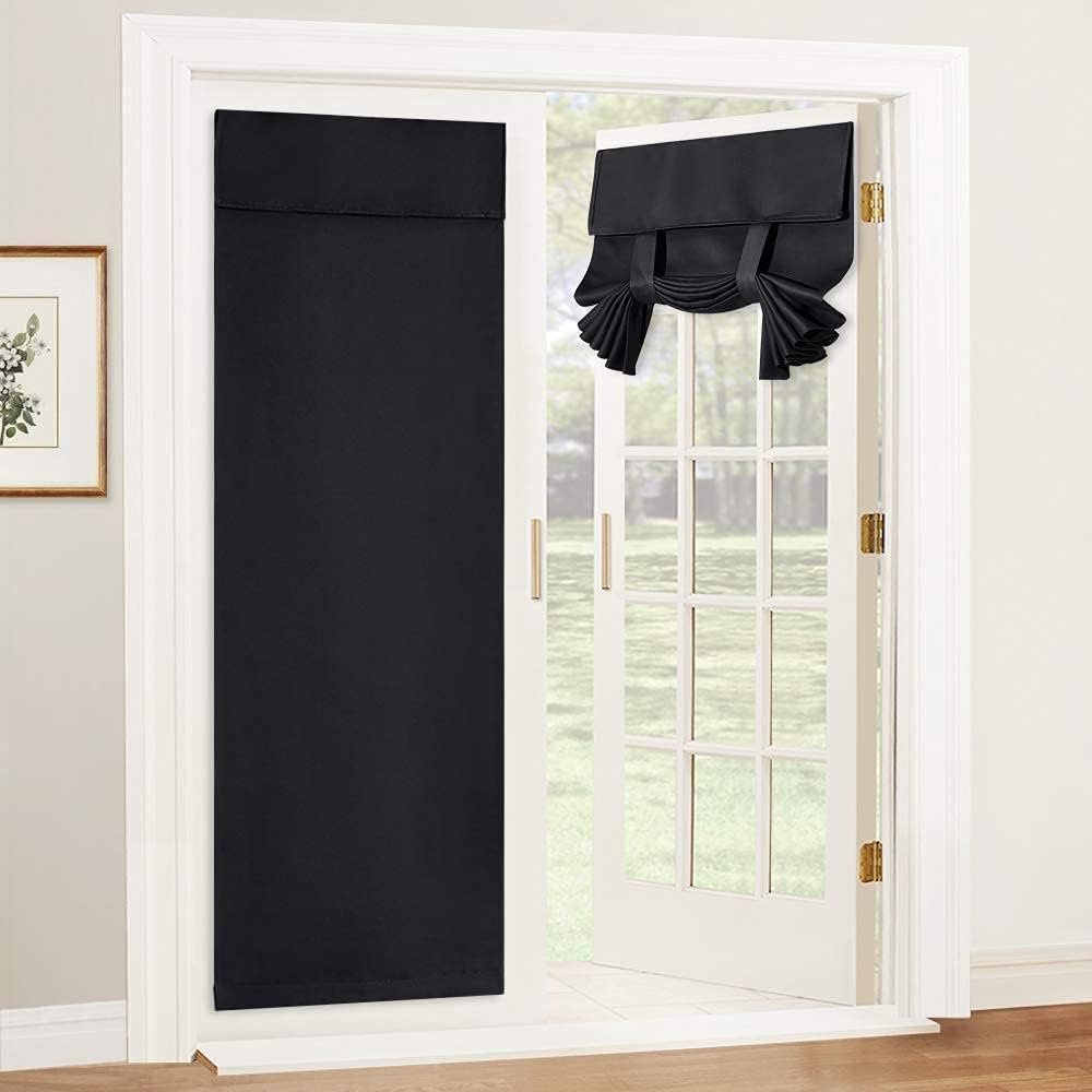Thermal Insulated Blackout Door Panel for French Doors, Light Blocking Tie-Up Door Cover, Energy Saving Double Door Shade, 26 x 69 Inch, 1 Panel
