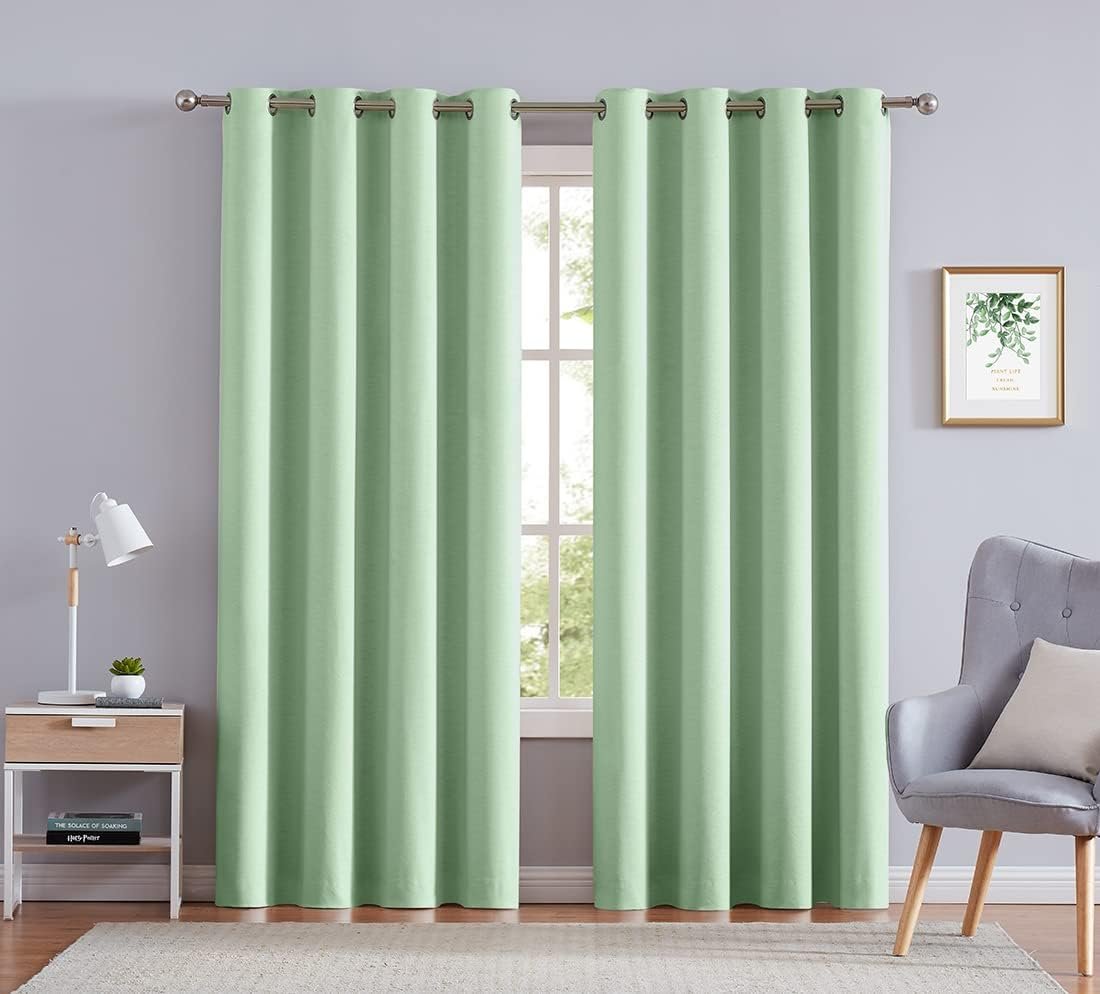 Linen Texture Blackout French Door Panel, Privacy Door Window Cover with Thermal Insulation, 26 x 40 Inch