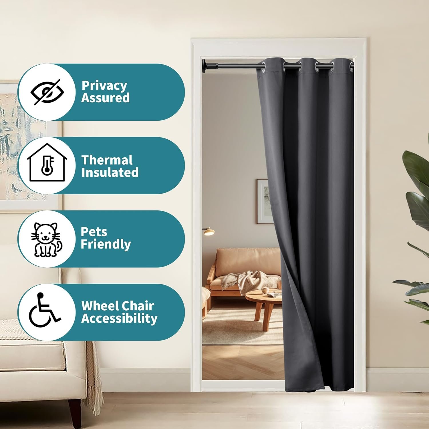 Linen Style Blackout Sliding Door Panel, Extra Wide Thermal Insulated Door Cover for Bedroom and Living Space, 100 x 84 Inch - Image 2