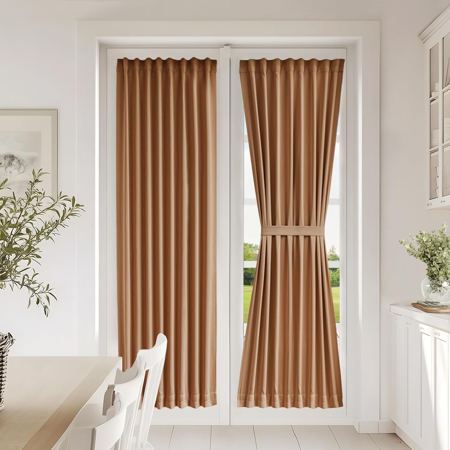 Solid Door Panel with Tieback for Door Windows and Sidelights, Rod Pocket Privacy Door Cover, 54 x 40 Inch