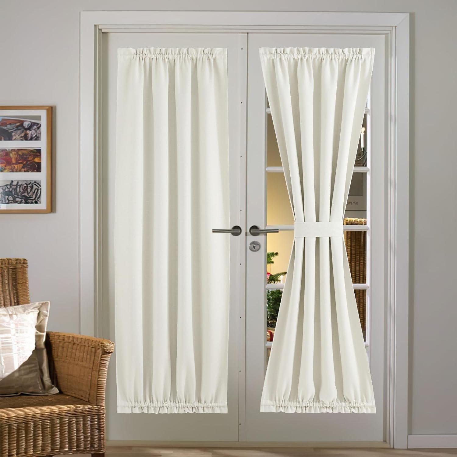 Floral Door Window Panels, Privacy Blackout Door Covers with Rod Pocket, Set of 2