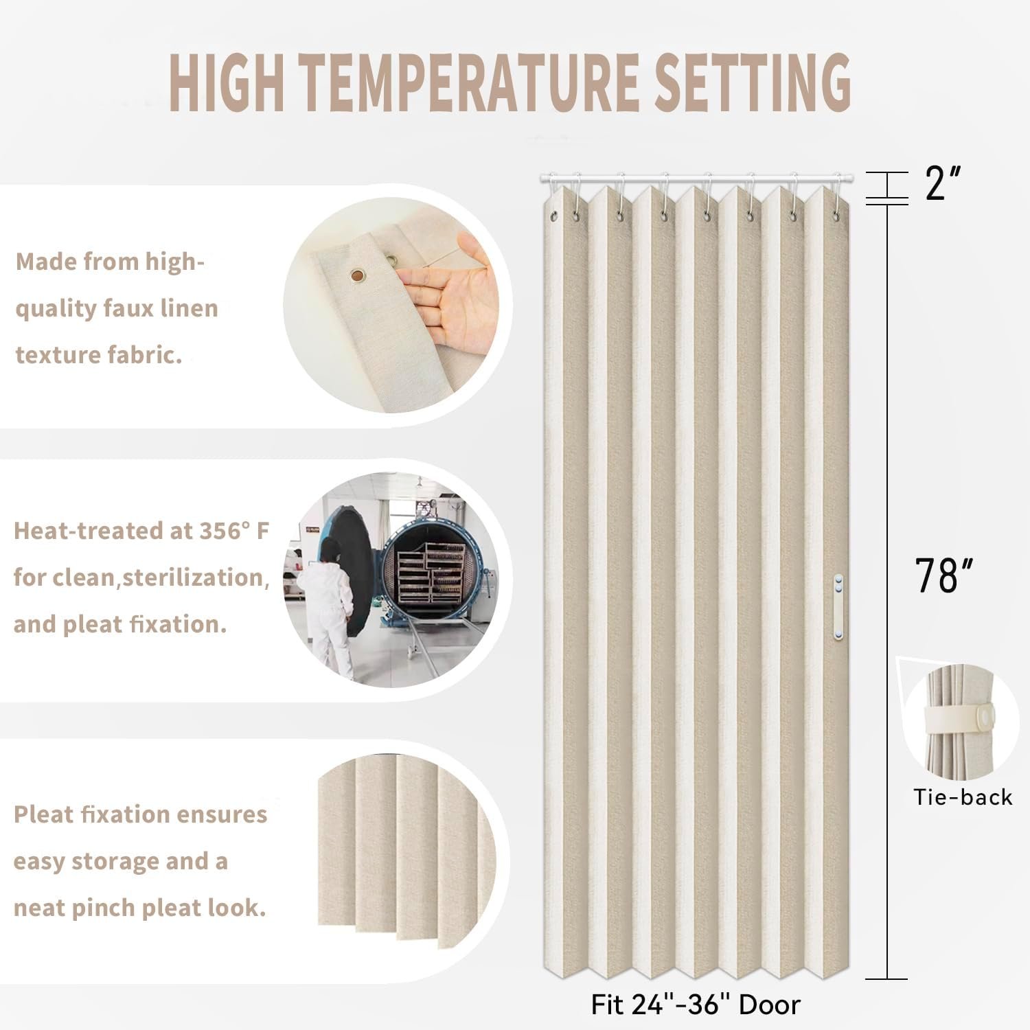 Privacy Door Panel for Doorways and Closets, Room Separation Door Divider with Tieback, 39 x 78 Inch, 1 Panel - Image 2