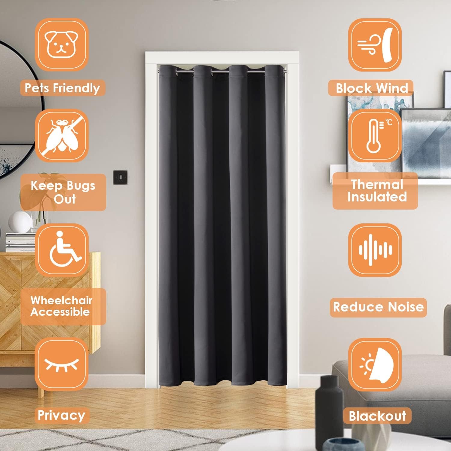 Insulated Blackout Doorway Door Panel for Closets and Open Spaces, Temporary Privacy Room Divider, 34 x 80 Inch, 1 Panel - Image 2