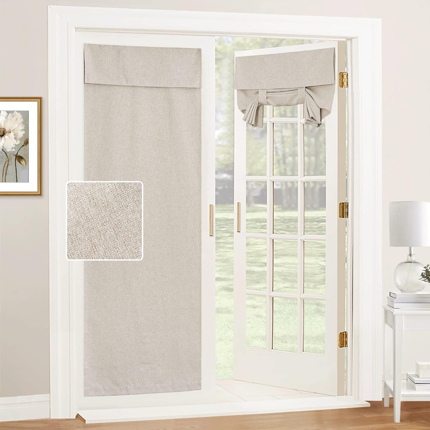 Pom Pom Trim Blackout Sliding Door Panel, Extra Wide Thermal Insulated Door Cover, 100 x 84 Inch, 1 Panel