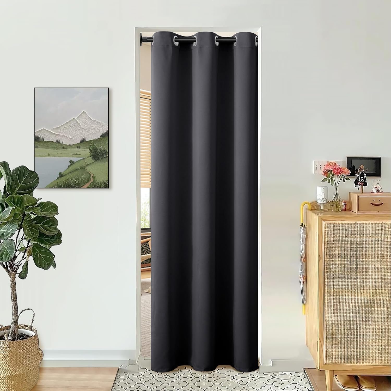 Linen Style Blackout Sliding Door Panel, Extra Wide Thermal Insulated Door Cover for Bedroom and Living Space, 100 x 84 Inch