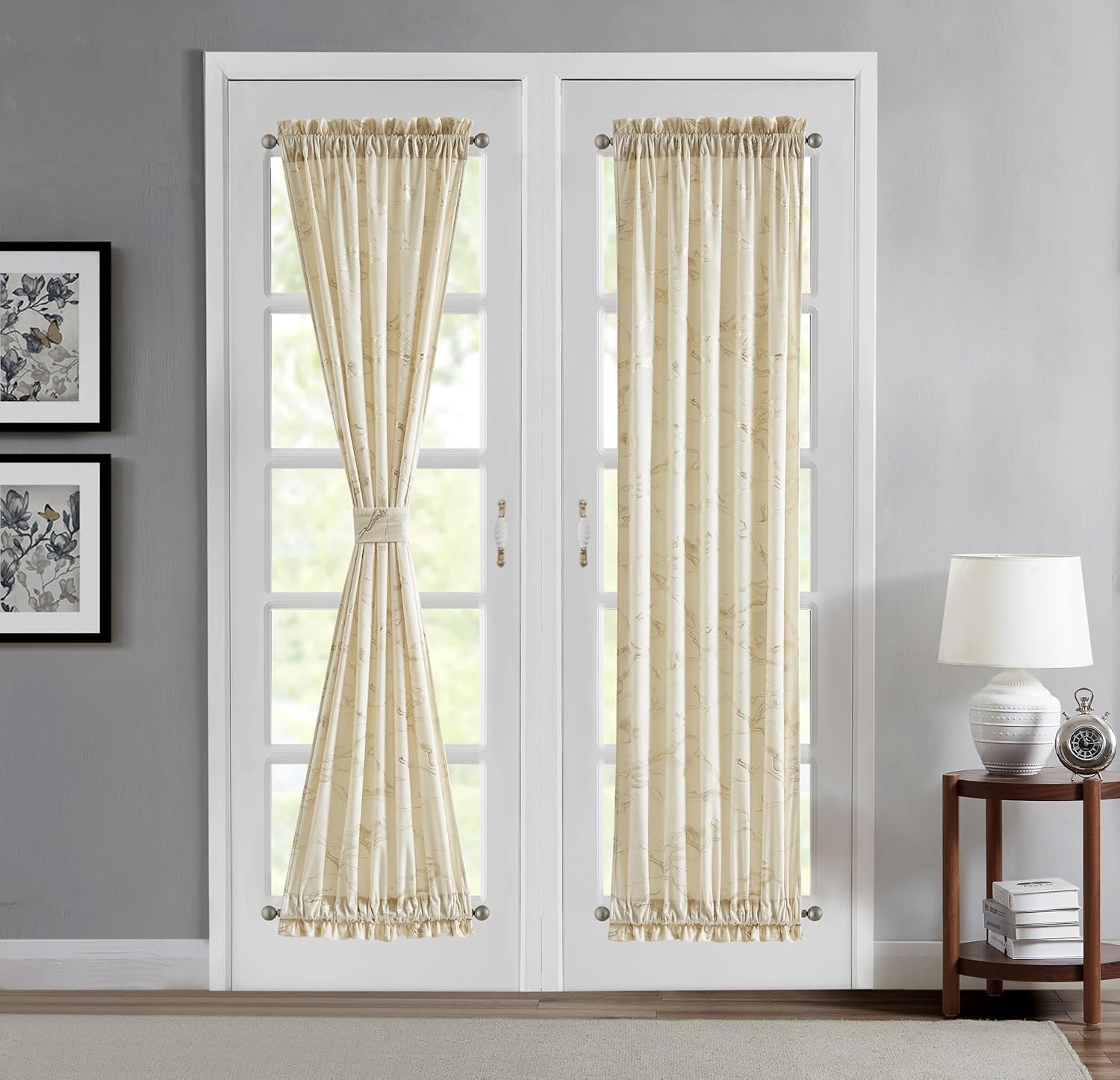 Thermal Door Panel for French Doors and Sidelights, Tie-Up Privacy Door Cover, 25 x 70 Inch